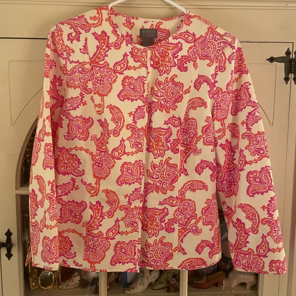 Sigrid Olsen Pink and Orange Paisley lined Jacket 6